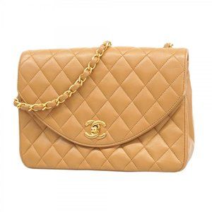 CHANEL Cream Lambskin Leather Shoulder Bag